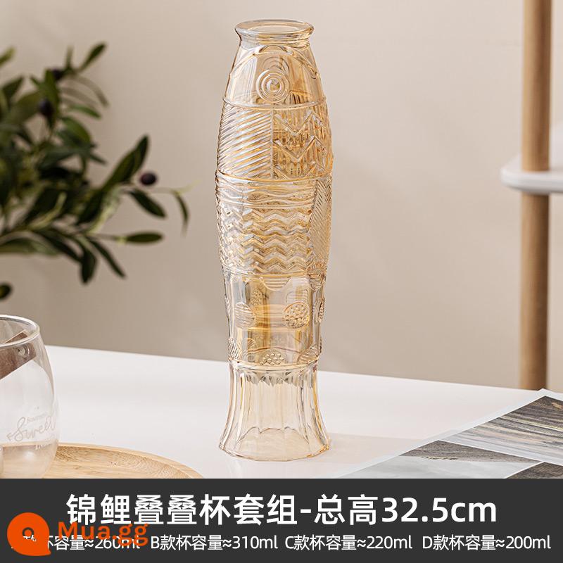 Koi -Thacking Glass Ins Wind High Face Value Cup Home Water Water Cup Creative Creative Tea Tea Cup Tea - Cúp Cá Koi Vàng [Bộ 4]