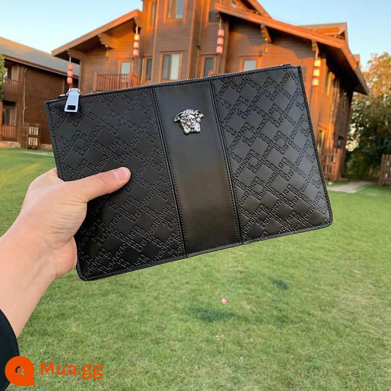 Túi clutch da thật thời trang dành cho nam, túi clutch công sở đơn giản, túi clutch nam nhẹ nhàng retro màu đen sang trọng, túi phong bì cao cấp - Lưới hai mặt màu bạc