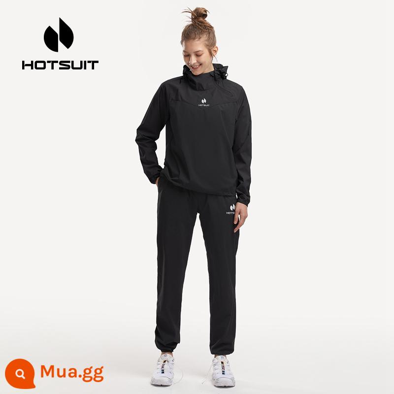 Hotsuit Houxiu mồ hôi phù hợp với tập thể dục chạy mùa thu và mùa đông bùng nổ mồ hôi nữ đào tạo kích thước lớn nhảy dây phù hợp với thể thao nam - Nữ - đen