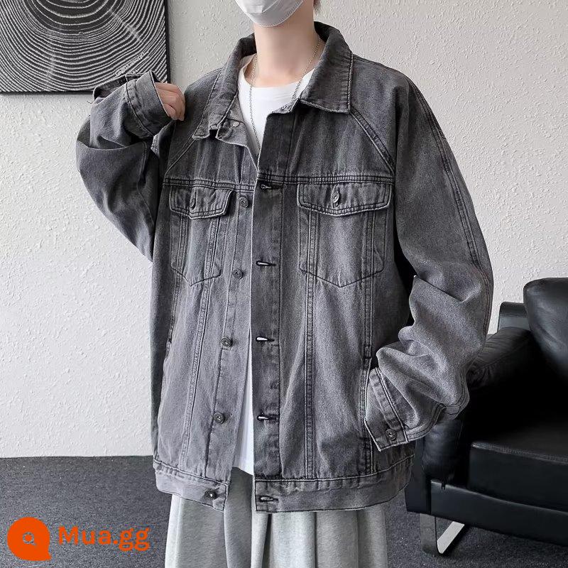 Mùa xuân và mùa thu áo khoác denim dáng rộng mới cho nam xu hướng áo khoác công cụ phiên bản Hàn Quốc phù hợp với tất cả quần áo giản dị phong cách Hồng Kông - xám [xám đen]