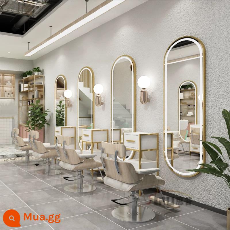 Người nổi tiếng Internet cửa hàng làm tóc hợp thời trang salon tóc gương đặc biệt cửa hàng làm tóc bàn gương có đèn treo tường cảm ứng gương phát quang gương ủi - Gương đèn khung tròn vàng 2 đầu 150*70