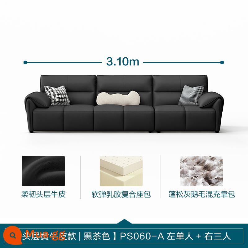 Lin Nhà Phòng Khách Ý Tối Giản Ánh Sáng Sang Trọng Sofa Da Phím Đàn Piano Top Sofa Da Bò Lớn Màu Đen Sofa Bò - [Lớp trên cùng da bò màu vàng | nâu đen] 3,1m (một người bên trái + ba người bên phải)