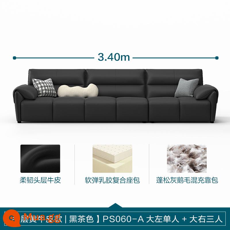 Lin Nhà Phòng Khách Ý Tối Giản Ánh Sáng Sang Trọng Sofa Da Phím Đàn Piano Top Sofa Da Bò Lớn Màu Đen Sofa Bò - [Lớp trên cùng da bò màu vàng | nâu đen] 3,4m (một người bên trái + ba người bên phải)