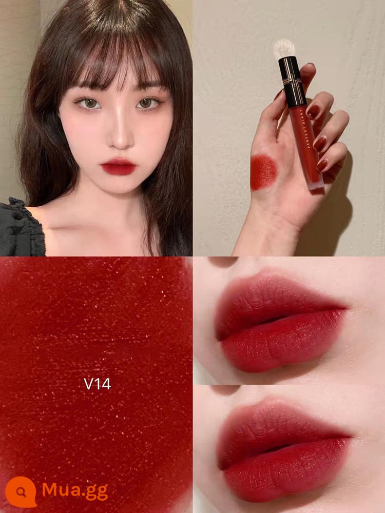 Perfect Diary Lip Glam Lip Velvet To Velvet Matte Matte 909 Thương Hiệu Lớn Chính Hãng V01 Mẫu Nữ Sinh - Velvet Lip Glaze V14# với màu nâu đỏ mịn mịn, còn hàng