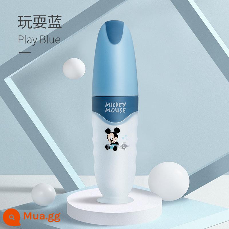 Disney Cơm Thìa Dán Bình Bóp Cho Bé Thìa Ăn Silicone Không Thực Phẩm Dụng Cụ Bộ Đồ Ăn Cho Bé - [chơi màu xanh]