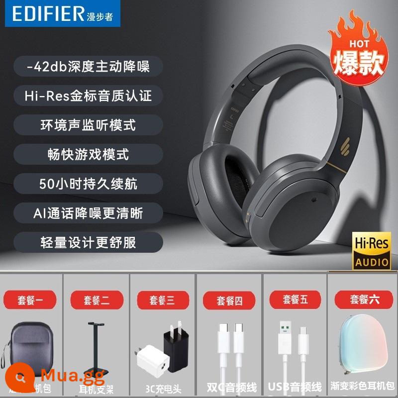 EDIFIER/Edifier W820NB đôi nhãn vàng giảm tiếng ồn chủ động Tai nghe Bluetooth Android Apple phổ thông - W820NB phiên bản cổ điển nhãn vàng đơn màu xám