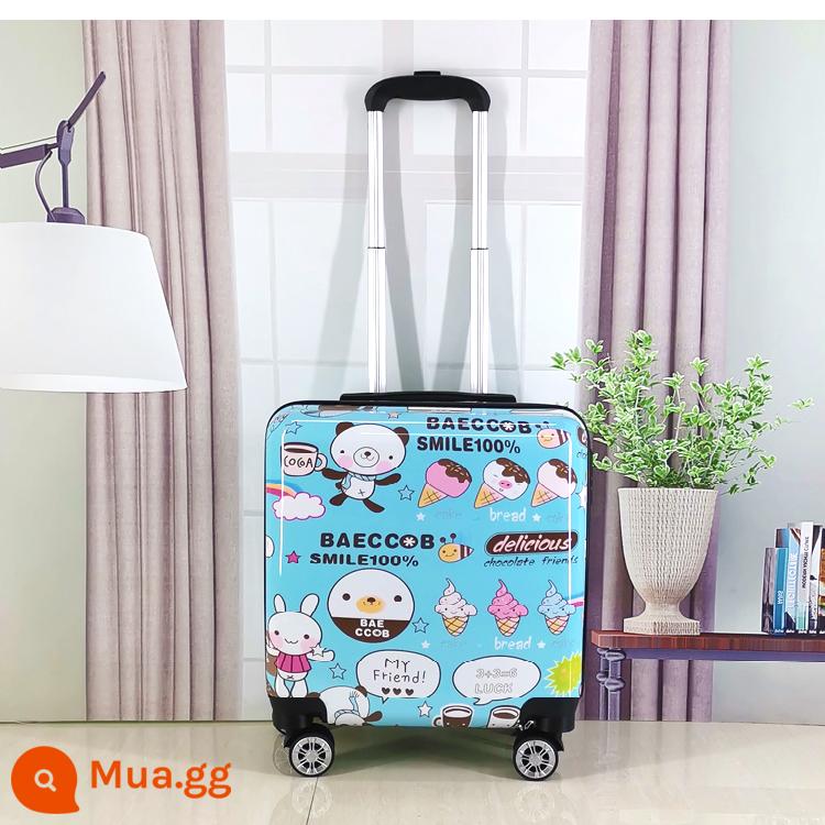 Vali lên máy bay mini 20 inch dành cho phụ nữ hộp xe đẩy nhỏ bằng lưới nhẹ màu đỏ Vali mật khẩu du lịch công tác 18 inch dành cho nam - gấu động vật màu xanh da trời