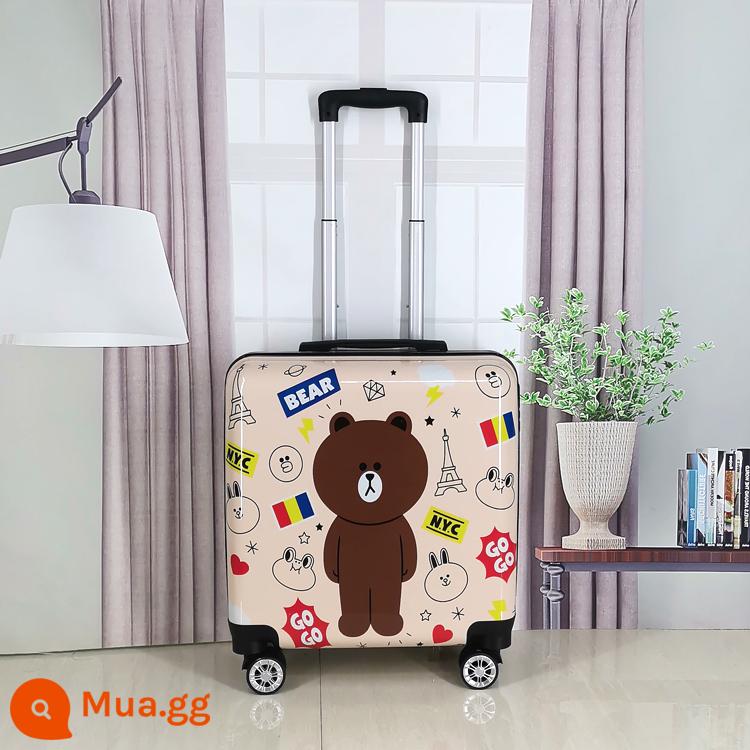 Vali lên máy bay mini 20 inch dành cho phụ nữ hộp xe đẩy nhỏ bằng lưới nhẹ màu đỏ Vali mật khẩu du lịch công tác 18 inch dành cho nam - gấu nâu cam