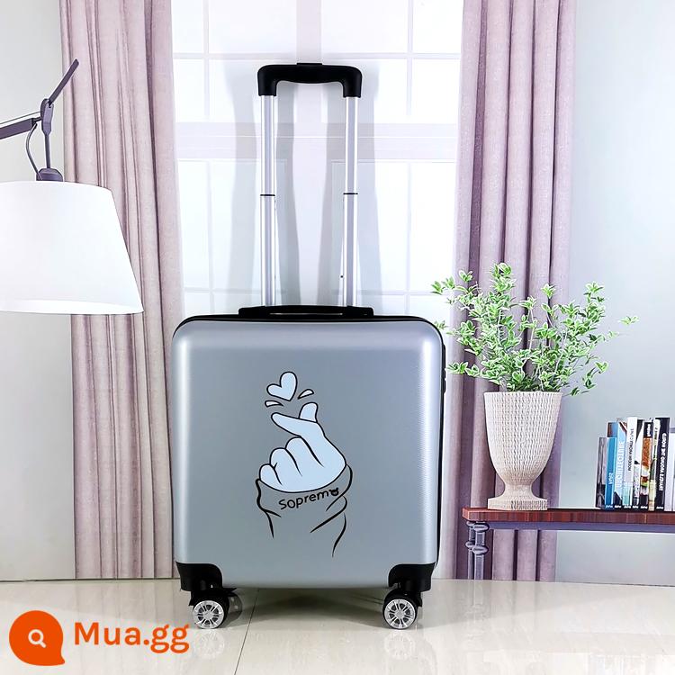 Vali lên máy bay mini 20 inch dành cho phụ nữ hộp xe đẩy nhỏ bằng lưới nhẹ màu đỏ Vali mật khẩu du lịch công tác 18 inch dành cho nam - Trái tim tình yêu màu xám đen