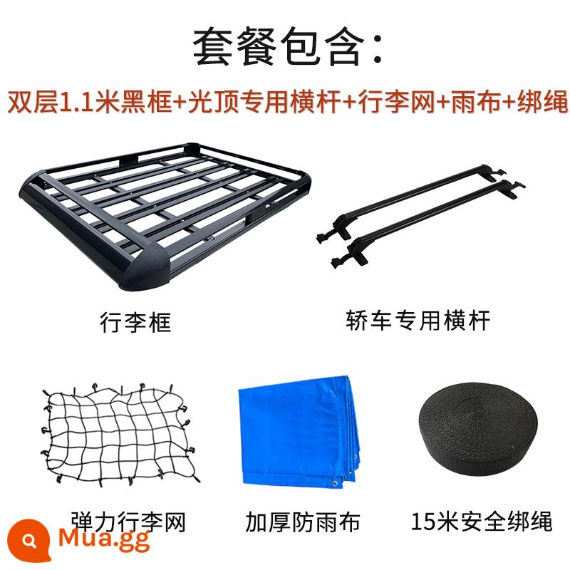 Khung nóc đặc biệt cho ô tô, kệ để hành lý ô tô, giá nóc hợp kim nhôm dày, thiết bị cắm trại ô tô tự lái - Khung đen 2 lớp 1.1m + xà ngang ô tô + lưới + khăn mưa + dây buộc