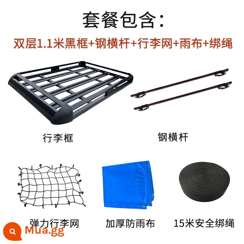 Khung đơn ô tô để hành lý khung kệ gắn trên xe khung hợp kim nhôm dày sửa đổi xe SUV phổ thông màu đen - Khung đen 2 lớp 1,1m + xà ngang thép đen + dây lưới