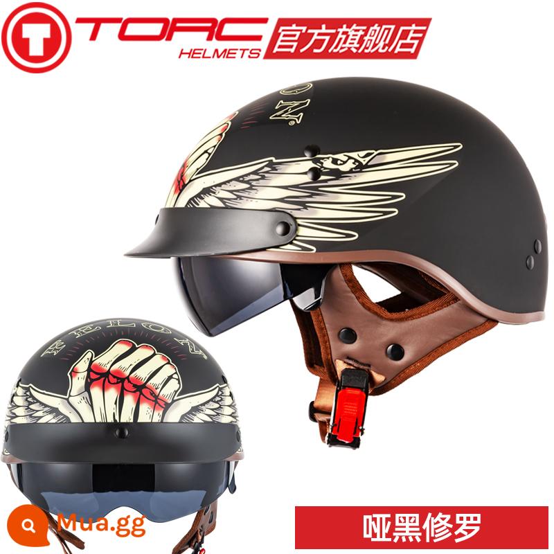 TORC đầu máy xe lửa Retro Mũ bảo hiểm nam nữ Harley Mũ bảo hiểm nửa mùa đông xe điện xe máy muỗng Mũ bảo hiểm 3C bốn mùa - Shura đen ngu ngốc