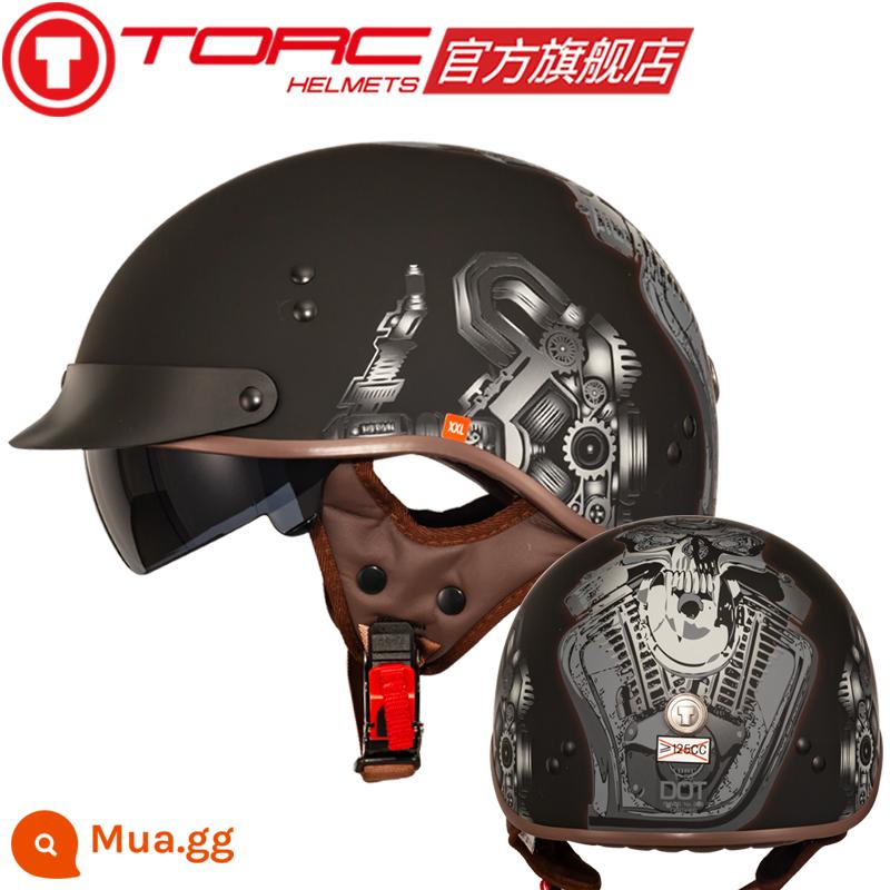 TORC đầu máy xe lửa Retro Mũ bảo hiểm nam nữ Harley Mũ bảo hiểm nửa mùa đông xe điện xe máy muỗng Mũ bảo hiểm 3C bốn mùa - Matt Black/Kẻ hủy diệt