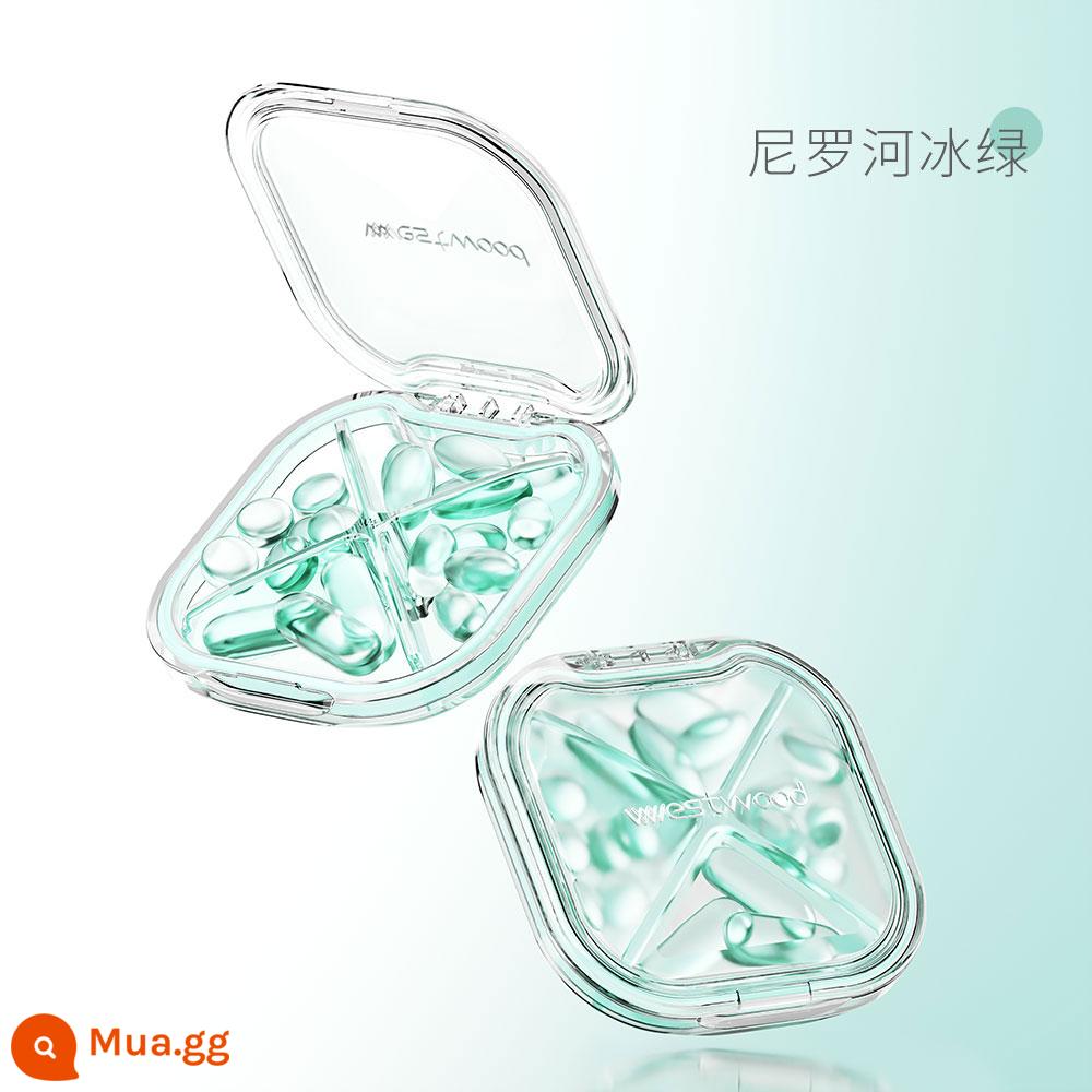 Hộp thuốc nhỏ Nhật Bản gói phụ kèn di động mini hộp bảo quản thuốc dung tích lớn 7 ngày - 4 lưới/nước đá xanh [niêm phong chống ẩm + vật liệu cấp thực phẩm]