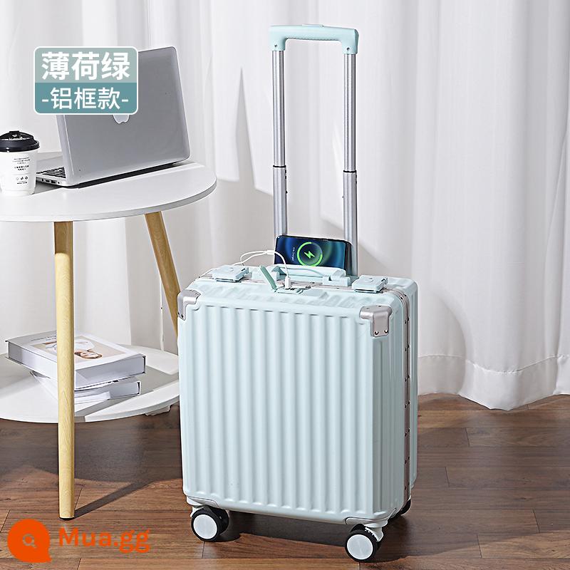 Hành lý nữ xe đẩy nhỏ 18 inch khung nhôm nam 2023 du lịch mới vali lên máy bay có thể sạc lại mạnh mẽ - Khung nhôm màu xanh bạc hà (có chức năng sạc)