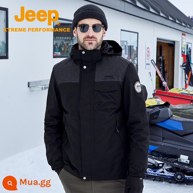 Jeep's Velvet bên trong Dweller Down Jacket có thể được loại bỏ khỏi quần áo lạnh mùa đông có kích thước lớn xuống áo khoác xuống áo khoác - Màu đen thương hiệu (lớp lót lông ngỗng kiểu ba trong một của quần áo bảo hộ lao động)