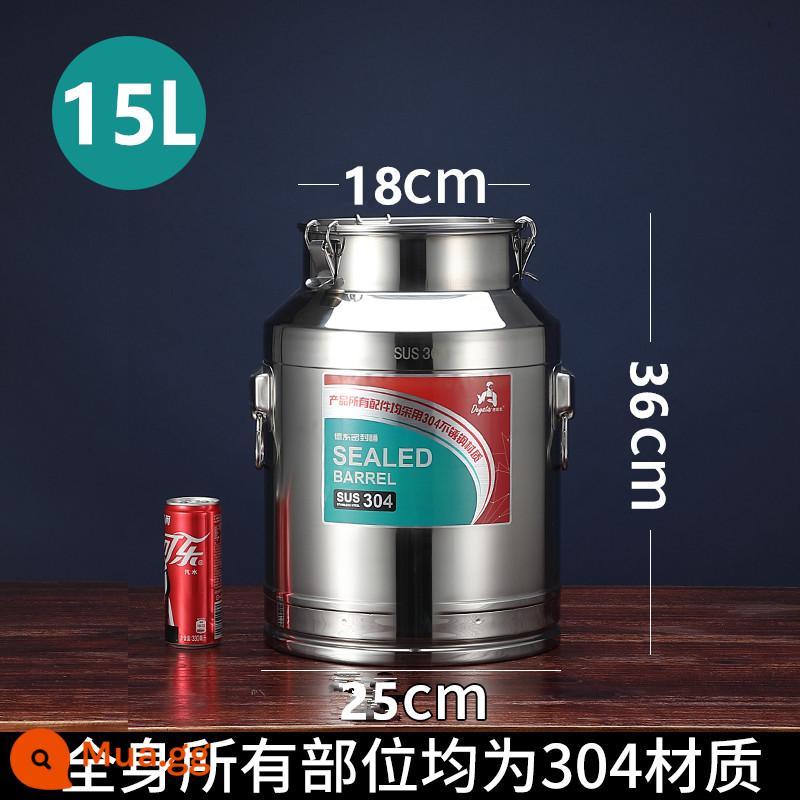 Thép không gỉ 304 kín thùng trà hộ gia đình có thể vận chuyển thùng dày ăn được dầu đậu phộng thùng sữa thùng rượu thùng dầu - Thép 304 15L 20kg dầu Φ25 * chiều cao 36cm