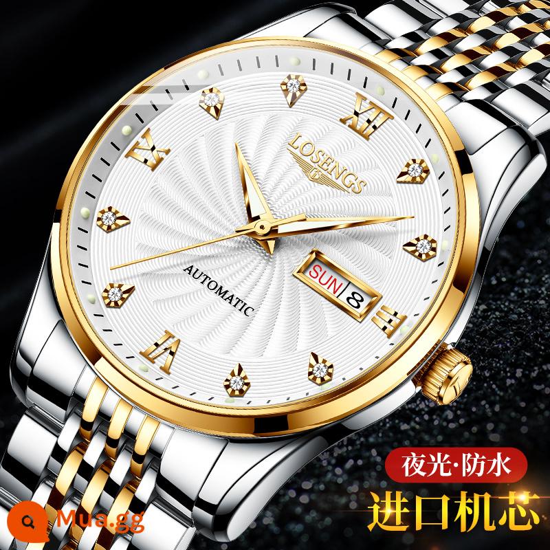 Đồng hồ Longines chính hãng Thụy Sĩ nam doanh nhân hợp thời trang đồng hồ cơ top 10 thương hiệu đồng hồ nam rỗng dạ quang nhập khẩu - L8215 mặt vàng trắng, dây da tự do