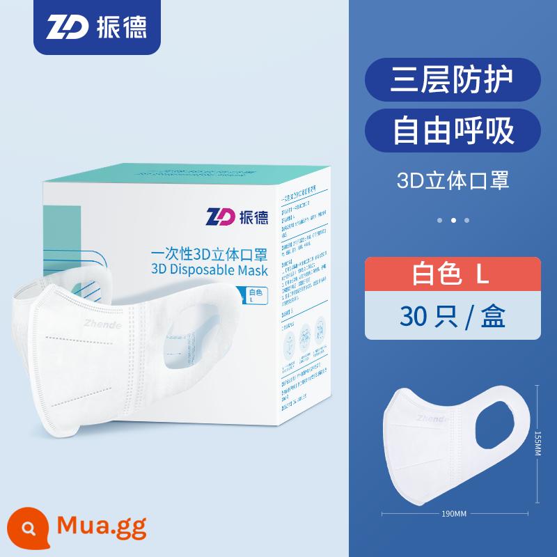 Zhende y tế dùng một lần 3D mặt nạ bảo vệ ba chiều trắng lưới đỏ nữ mỏng thoáng khí thời trang người lớn trẻ em - [Giảm béo 3D-size L] Trắng (30 miếng/hộp) [Thích hợp cho khuôn mặt lớn]