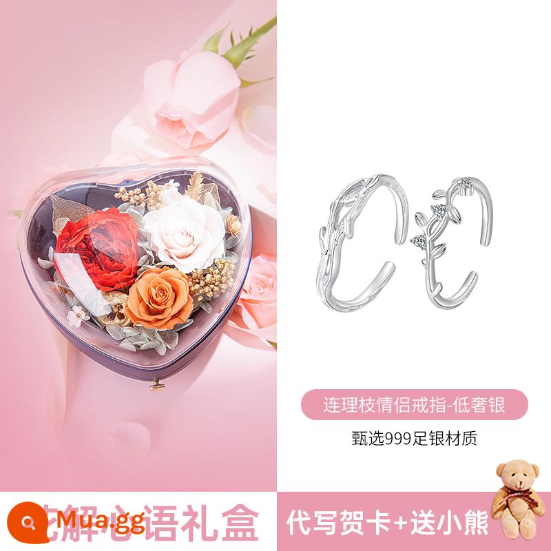 Lian Lizhi nhẫn đôi bạc 999 cặp nhẫn mở nhẫn bạc sterling nhẫn đôi quà tặng năm mới cho bạn gái - Lian Lizhi · Nhẫn đôi [bạc 999 nguyên chất] + giấy chứng nhận thẩm định + hộp quà hoa tình yêu + gấu nhỏ