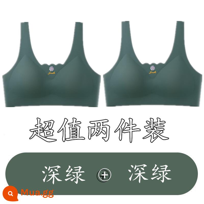 Đồ lót cao su của phụ nữ mỏng băng lụa không có vòng thép ngực nhỏ tập hợp vest liền mạch trần truồng cảm giác đẹp trở lại ống áo ngực thể thao hàng đầu - [2 gói] Xanh Đậm + Xanh Đậm