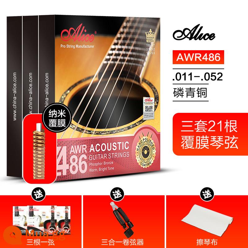 Ba Bộ Alice Dân Gian Dây Đàn Guitar AW436 432 Gỗ Đàn Guitar Phụ Kiện Dây Đàn Guitar Đen Bộ 6 - Bộ ba bộ cán AWR486 + quà tặng