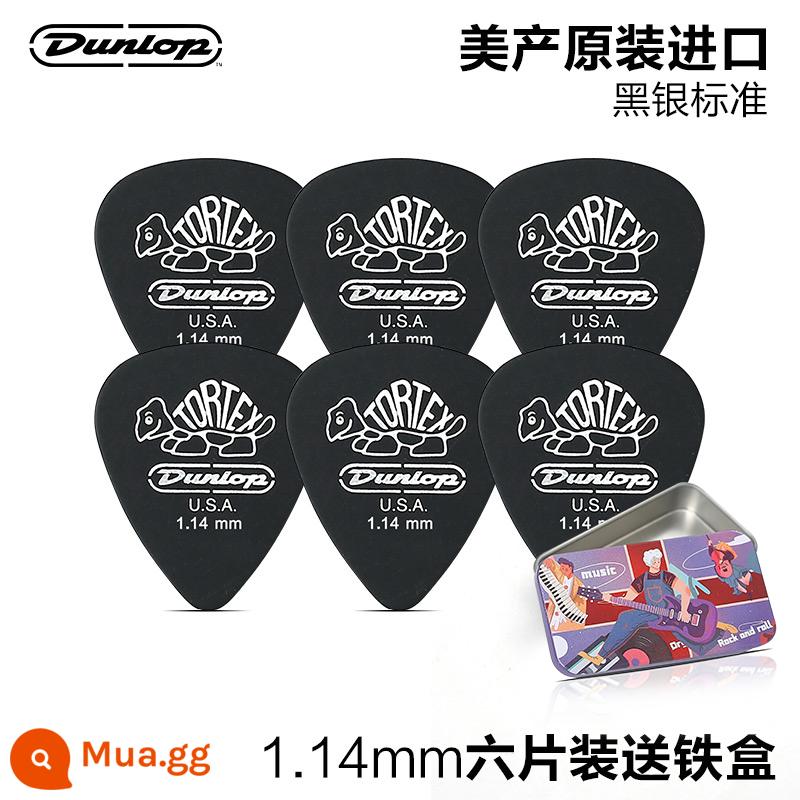 6 chiếc đàn guitar điện Dunlop chọn rùa nhỏ jazz dân gian đàn guitar acoustic mùa xuân mảnh gảy đàn tốc độ - [Gói sáu món] Đen và bạc 1,14mm + hộp sắt miễn phí