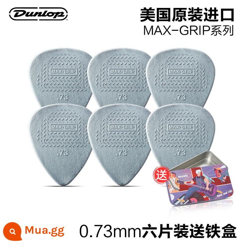 Sáu mảnh Dunlop Nylon do Mỹ sản xuất Dunlop nylon mái chèo bom tốc độ chống trượt điện gỗ đàn guitar ngón tay mảnh mùa xuân - [Gói sáu chiếc] MAX-GRIP 0,73mm + hộp sắt