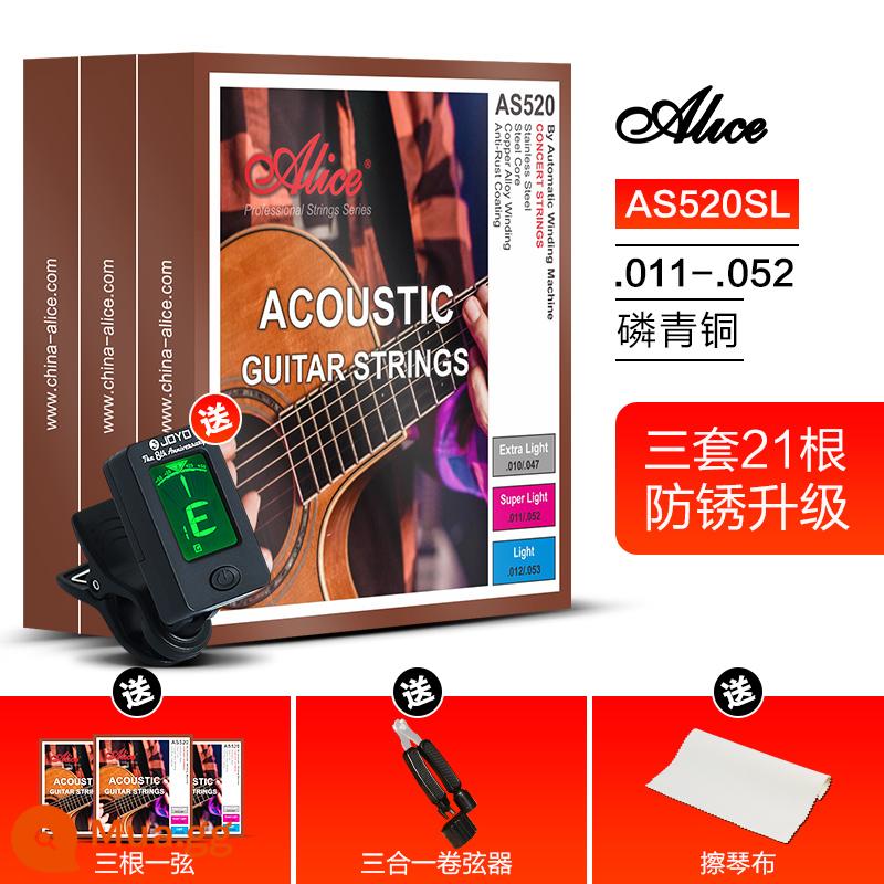 Ba Bộ Alice Dân Gian Dây Đàn Guitar AW436 432 Gỗ Đàn Guitar Phụ Kiện Dây Đàn Guitar Đen Bộ 6 - AS520SL mới ba bộ (11-52) + quà tặng + bộ chỉnh