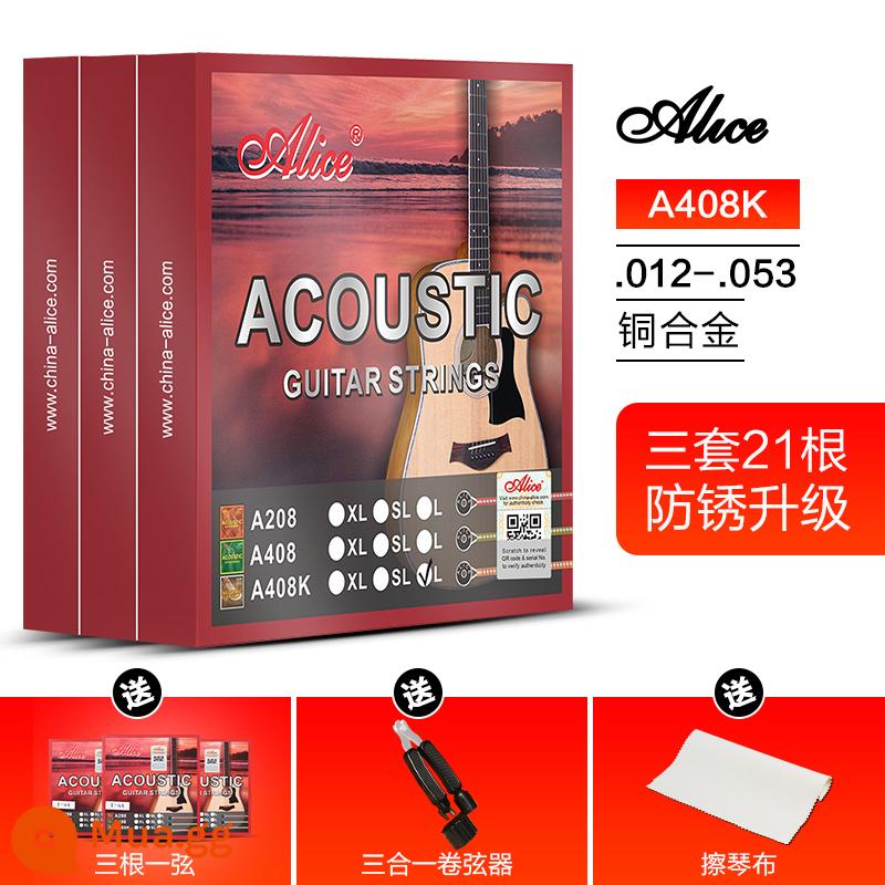 Ba Bộ Alice Dân Gian Dây Đàn Guitar AW436 432 Gỗ Đàn Guitar Phụ Kiện Dây Đàn Guitar Đen Bộ 6 - Sơ cấp loại A408K ba bộ + quà tặng