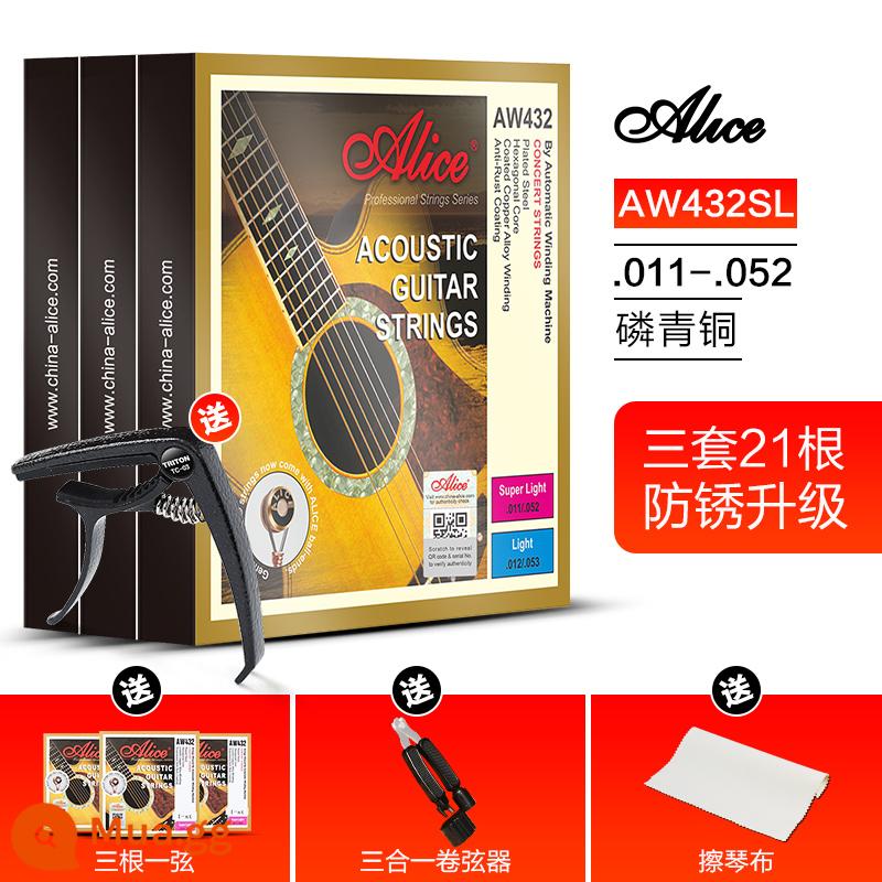 Ba Bộ Alice Dân Gian Dây Đàn Guitar AW436 432 Gỗ Đàn Guitar Phụ Kiện Dây Đàn Guitar Đen Bộ 6 - Bộ ba AW432SL (11-52) nâng cao + quà tặng + capo