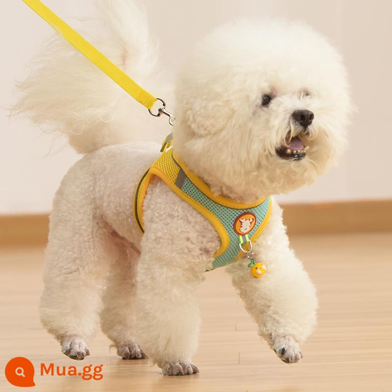 Mùa hè dây xích chó vest phong cách chó nhỏ Teddy bichon Bomei lưới đỏ ngực bé túi dây xích chó chó đi dạo dây - Màu xanh và màu vàng (có dây dẹt dài 1,5 mét)