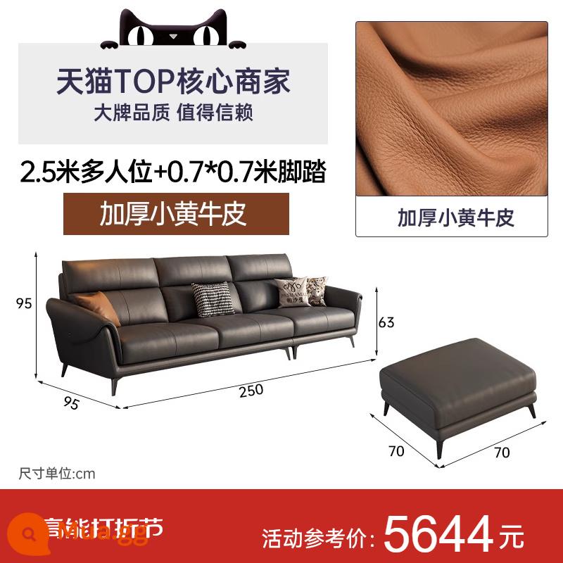 Sofa da bò lớp một lưng cao Pashaman phòng khách ba chỗ ngồi phong cách Ý cực kỳ đơn giản căn hộ nhỏ hiện đại - Da bò lớp đầu tiên dày 1,5mm nhập khẩu SR [2,5m nhiều người + 0,7 * 0,7 bước vuông]