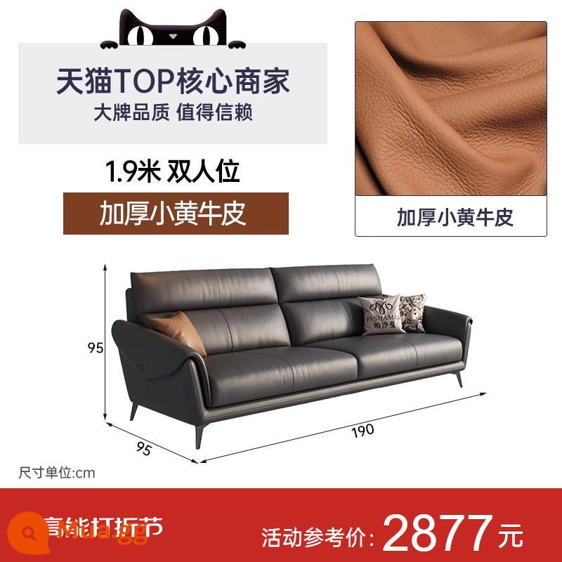 Sofa da bò lớp một lưng cao Pashaman phòng khách ba chỗ ngồi phong cách Ý cực kỳ đơn giản căn hộ nhỏ hiện đại - Da bò lớp thứ nhất dày 1,5mm nhập khẩu SR [vị trí kép 1,9m] linh hoạt và bền