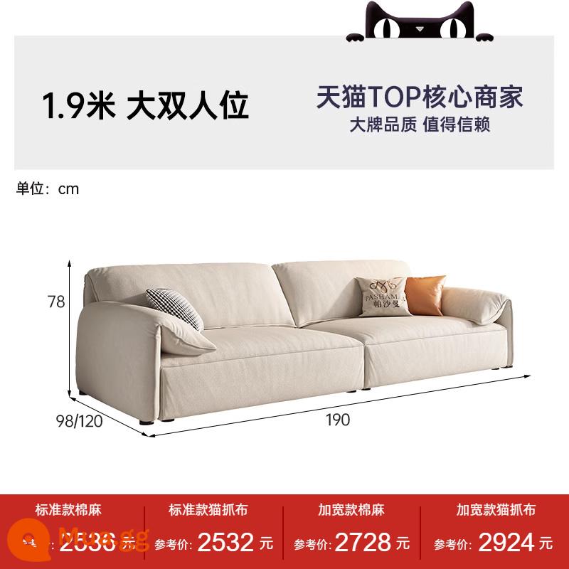 Pashaman Mèo Xước Sofa Vải Tai Voi Phong Cách Ý Cực Kỳ Đơn Giản Phòng Khách Căn Hộ Nhỏ Ba Chỗ Ngồi Màu Kem Phong Cách - [Giảm căng thẳng hơn/cảm giác ngồi thế hệ mới] Ghế đôi rộng 1,9m