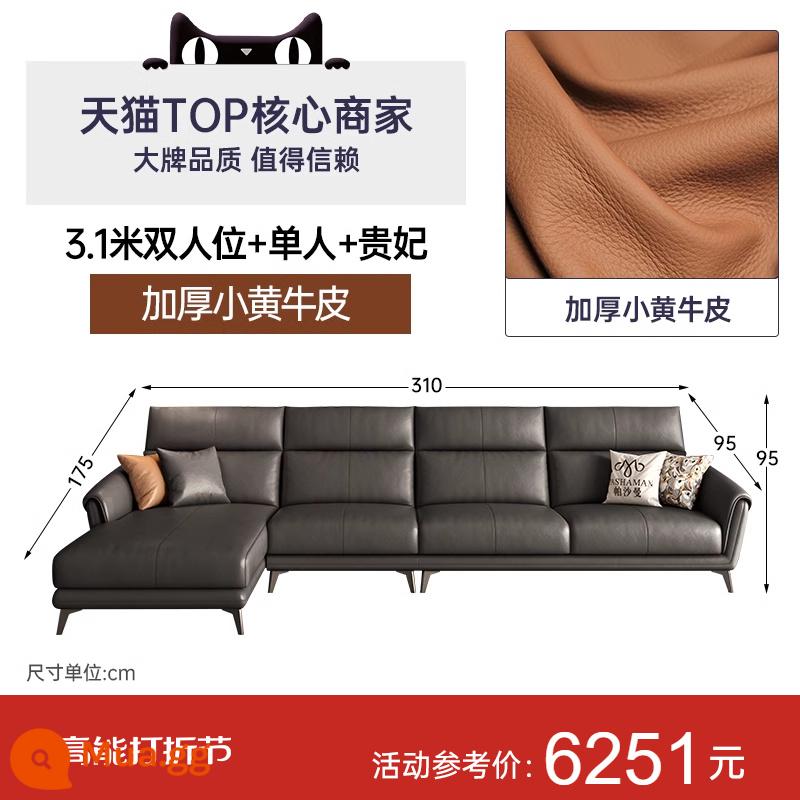 Sofa da bò lớp một lưng cao Pashaman phòng khách ba chỗ ngồi phong cách Ý cực kỳ đơn giản căn hộ nhỏ hiện đại - Da bò lớp 1 nhập khẩu dày 1,5mm SR [3,1m đôi + đơn + trái/phải phi tần]