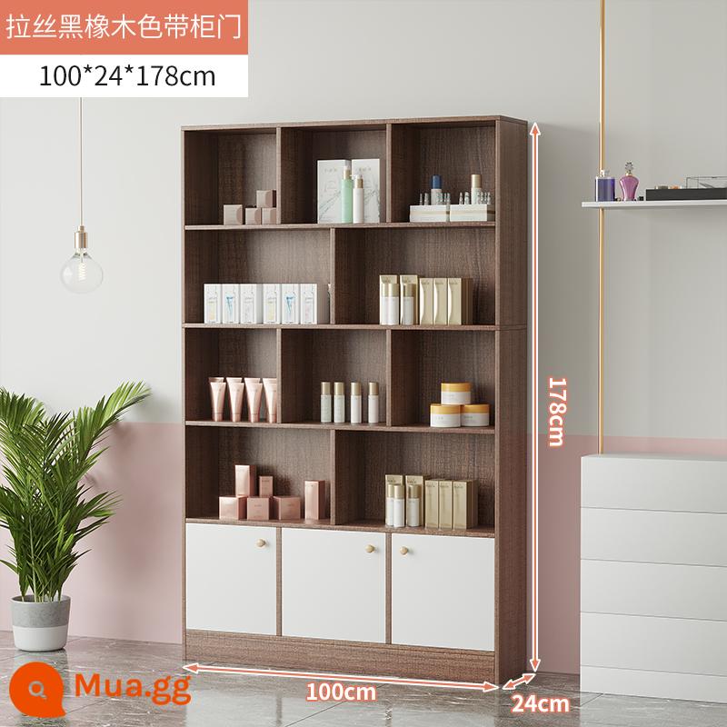 Tủ trưng bày mỹ phẩm làm đẹp đơn giản tủ trưng bày sản phẩm kệ trưng bày shop chăm sóc móng tay trưng bày shop mẹ và bé container - Gỗ sồi đen bóng 100cm + cửa trắng