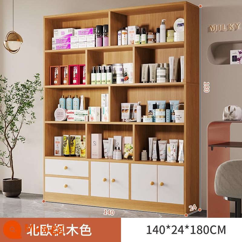 Tủ trưng bày mỹ phẩm làm đẹp đơn giản tủ trưng bày sản phẩm kệ trưng bày shop chăm sóc móng tay trưng bày shop mẹ và bé container - Gỗ sồi đồng quê 4 cửa 140 cm