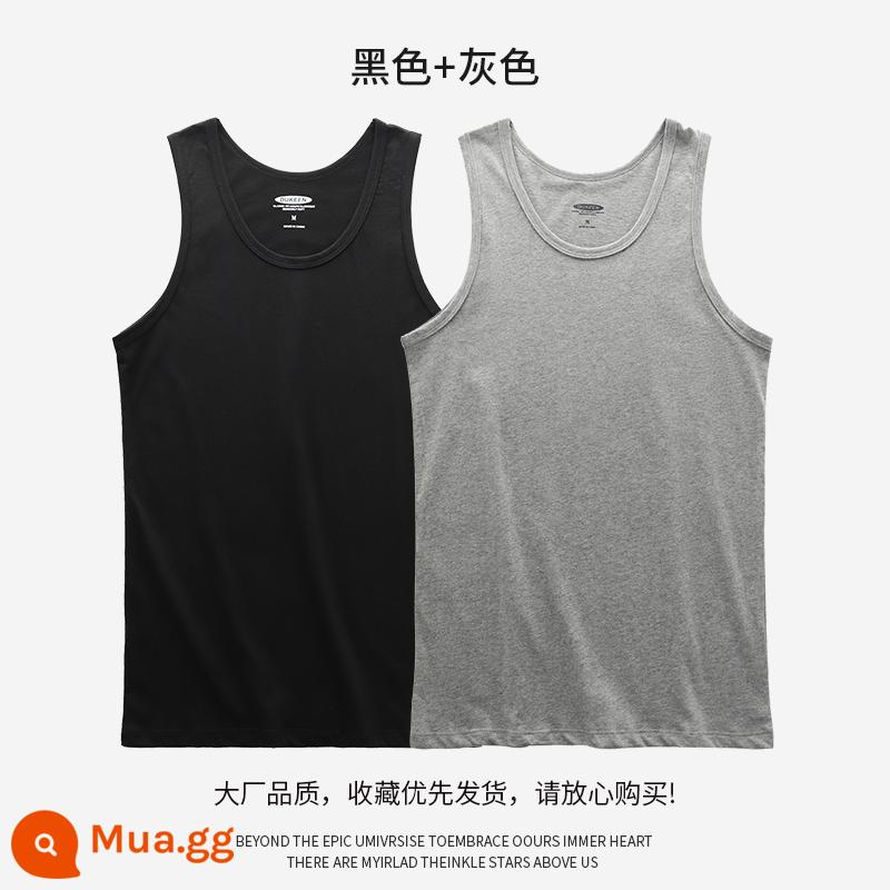 Nguyên Chất Nhật Bản Cotton Mồ Hôi Áo Vest Nam Mùa Hè 2023 Đồng Màu Thể Thao Vượt Rào Áo Bóng Rổ Căn Cứ Áo Thun Không Tay Thoáng Khí - Đen+Xám