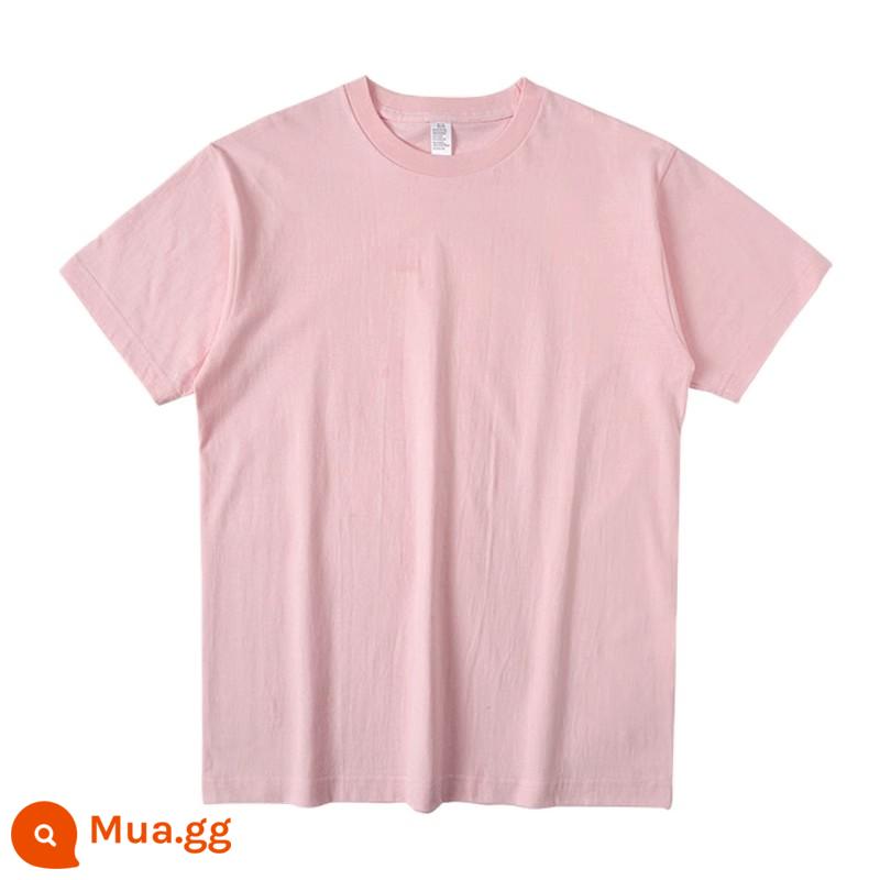 Nhật Bản 260G Nặng Áo Thun Nam Ngắn Tay Tân Cương Cotton Nguyên Chất Cổ Tròn Dáng Rộng Màu Trắng Đáy Áo Sơ Mi Nửa Tay Mùa Hè - màu hồng tiềm ẩn