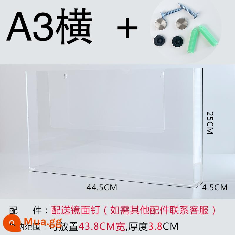 Tờ rơi acrylic giá trưng bày a4 đại lý du lịch treo tường giá đỡ hộp trang đơn giá treo tường thư mục treo tường - A3 ngang