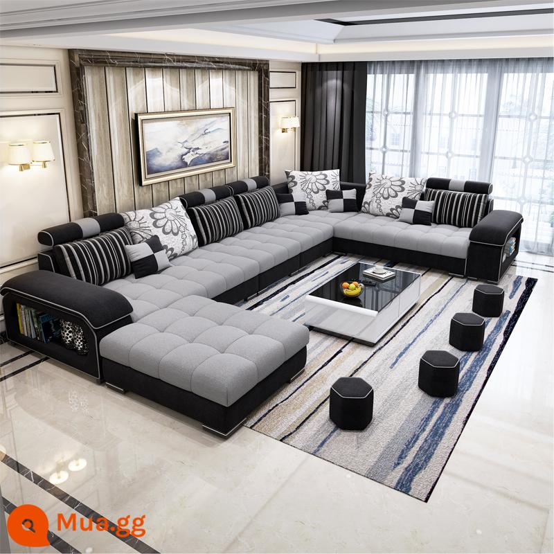 Sofa vải đơn giản hiện đại căn hộ lớn nhỏ phòng khách Bắc Âu công nghệ cao su Sofa vải 2023 kết hợp mới - Mẫu màu đen (vải lanh)