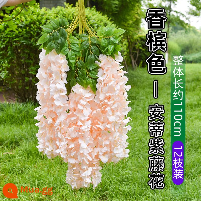 Mô phỏng Wisteria hoa hoa giả tím treo trần hoa cây nho trong nhà trang trí đám cưới mây nhựa dải hoa cây nho - Antique Wisteria [Super Dense] Champagne (6 chai)