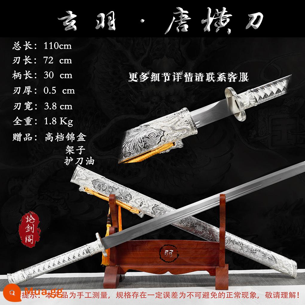 Tang Hengdao Longquan Town House Sword tích hợp kiếm thêu lò xo dao thép mangan Tang gươm dao vũ khí lạnh tự vệ không có lưỡi - Genba xanh đậm