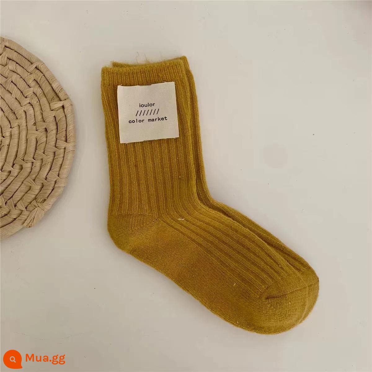 Vớ Nick Vớ Thu Đông Dày Cashmere Tất Nhật Bản Hàn Quốc Nữ Ống Giữa In Triều Màu Tinh Khiết Vớ Bong Bóng - màu vàng