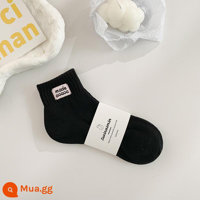 Nick Tất Hồng Tất Thêu Tất Cotton Mùa Hè Ins Triều Màu Nguyên Chất Dày Dòng Tất Nữ Màu Trắng Tất Nữ Màu Đen - những chiếc tất màu đen