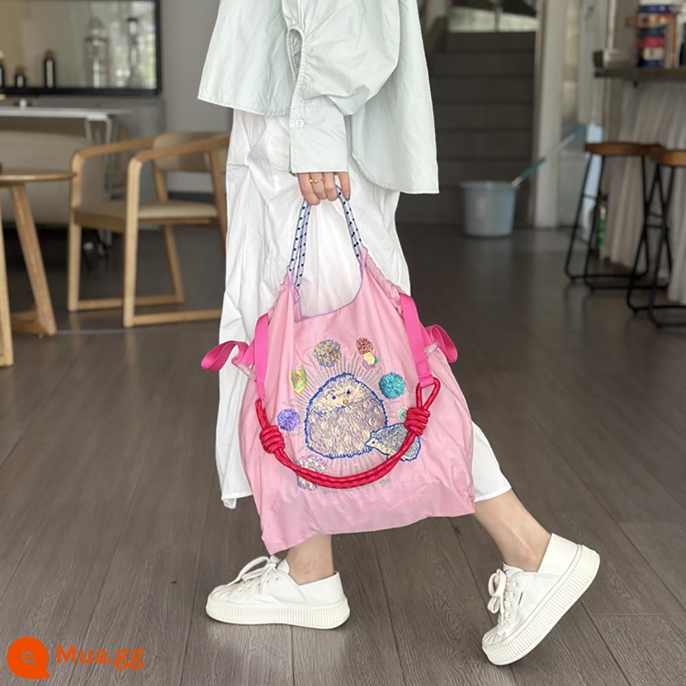 Túi vải bảo vệ môi trường chuỗi bóng Gao Yuanyuan với cùng một túi nylon thêu phong cách Nhật Bản đeo vai xách tay - Nhím Hồng Vừa + Dây Đeo Vai Màu Đỏ Hồng Màu sắc của dây đeo vai bạn có thể tự lưu ý.