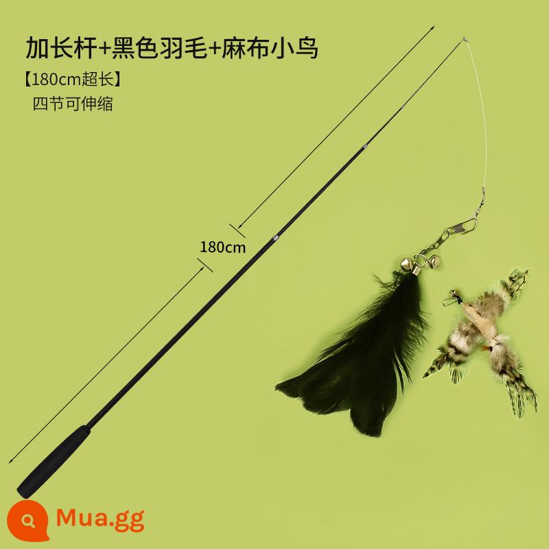 Trêu chọc Cat Stick Rod dài có thể có xu hướng rút lại que câu siêu dài 1,8m, cắn lông, chuông, đồ chơi mèo - Que trêu chọc mèo ống lồng dài 1,8m + đầu lông vũ màu đen + đầu chim bằng vải lanh màu trơn