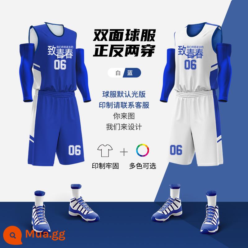 Vụ kiện bóng rổ đôi đàn ông Jersey Custom College Cạnh tranh Đội ngũ đào tạo bóng rổ bóng rổ Vest - Có thể đảo ngược màu xanh/trắng