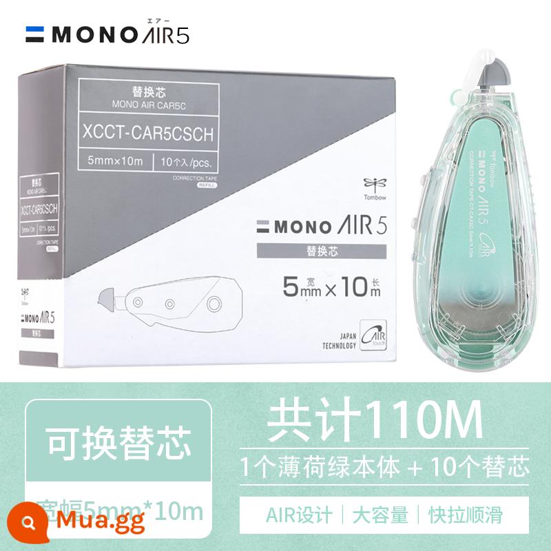 [10 gói] Đai chỉnh hình chuồn chuồn Tombow nhập khẩu từ Nhật Bản - [Xanh bạc hà] 1 thân + 10 lõi thay thế